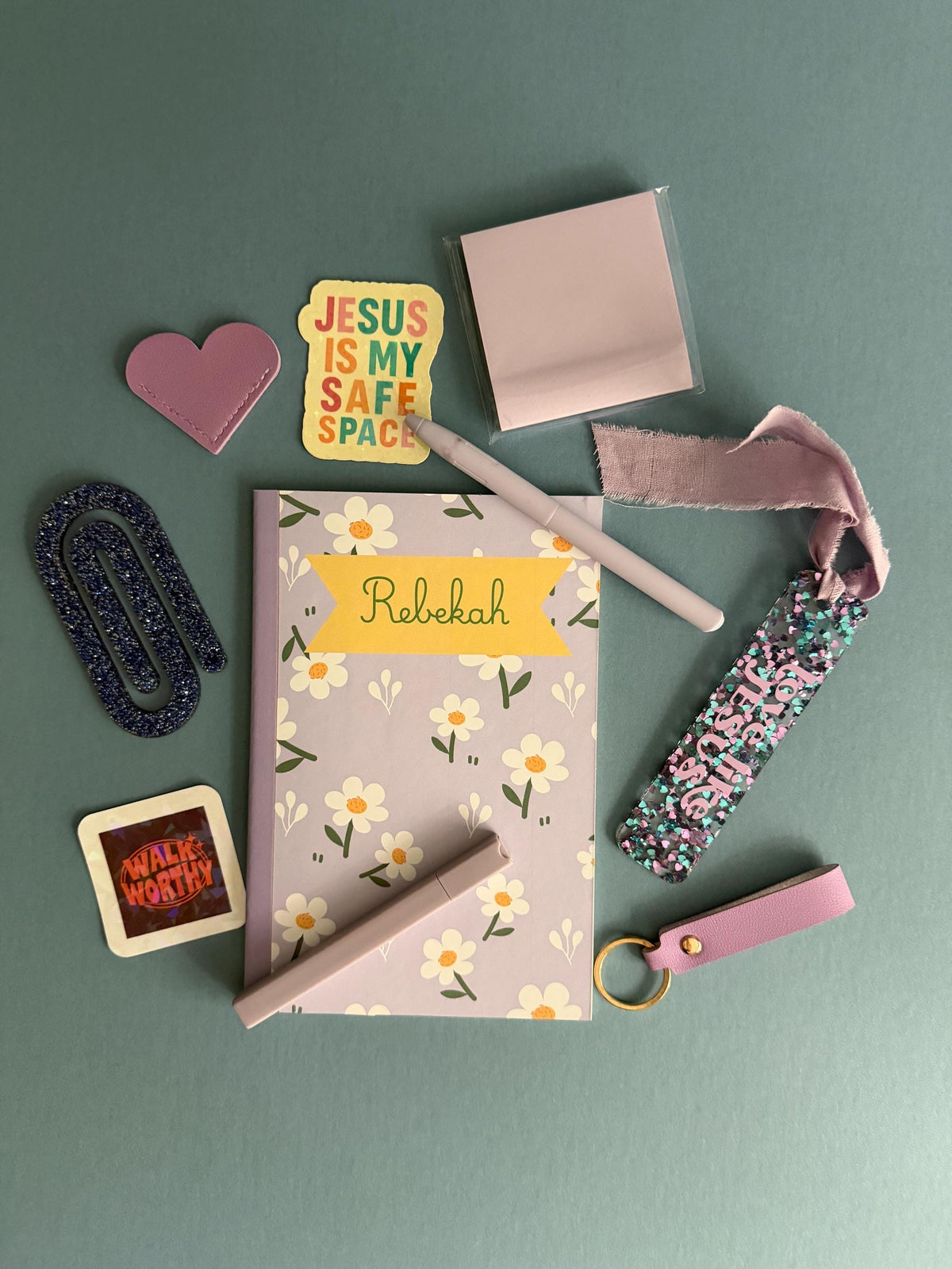 Personalized Journaling and Study Kit for Students, Kids, and Adults | Custom Notebook, Pens, Sticky Notes, Bible Verses