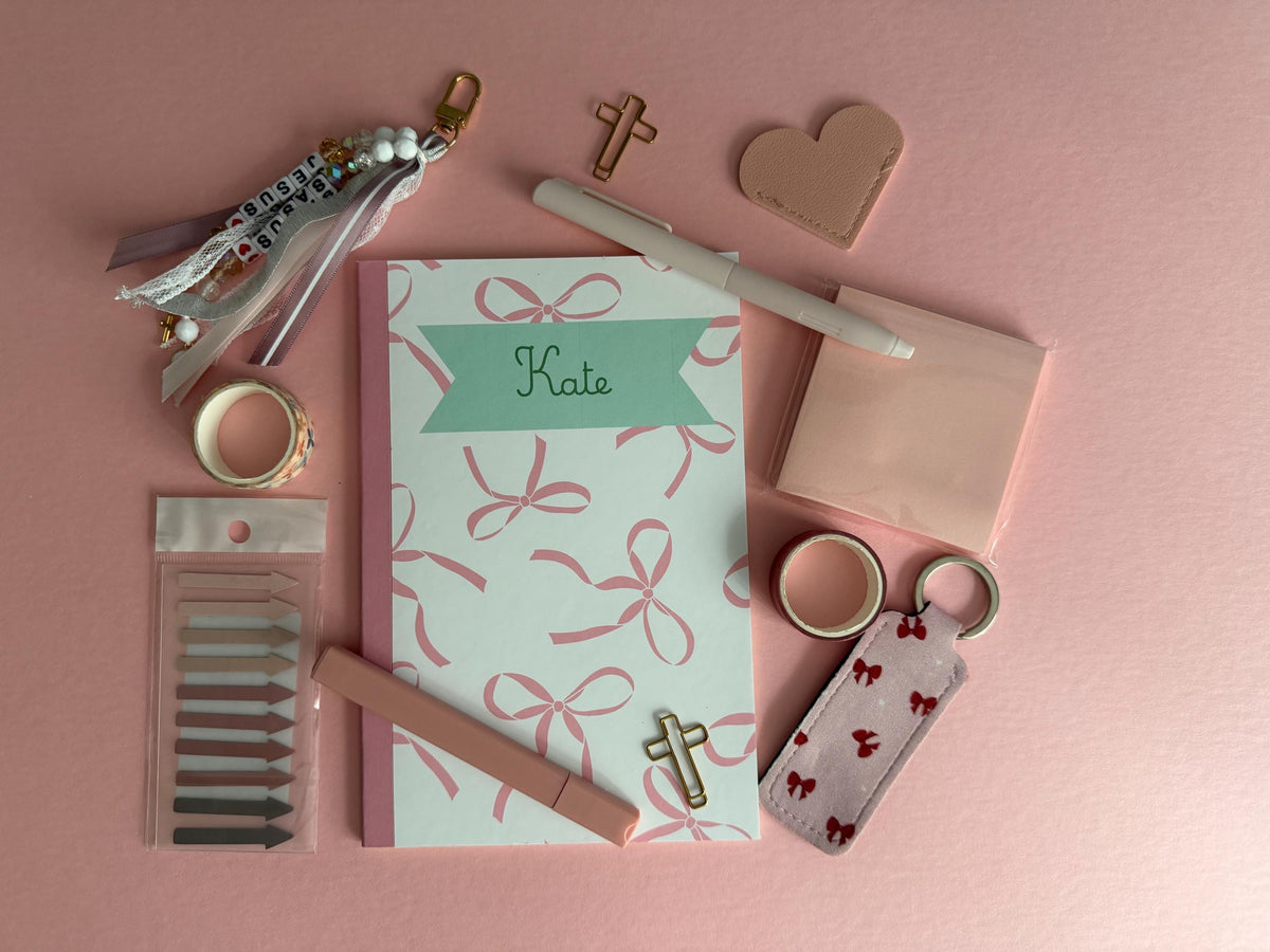 Personalized Journaling and Study Kit for Students, Kids, and Adults | Custom Notebook, Pens, Sticky Notes, Bible Verses