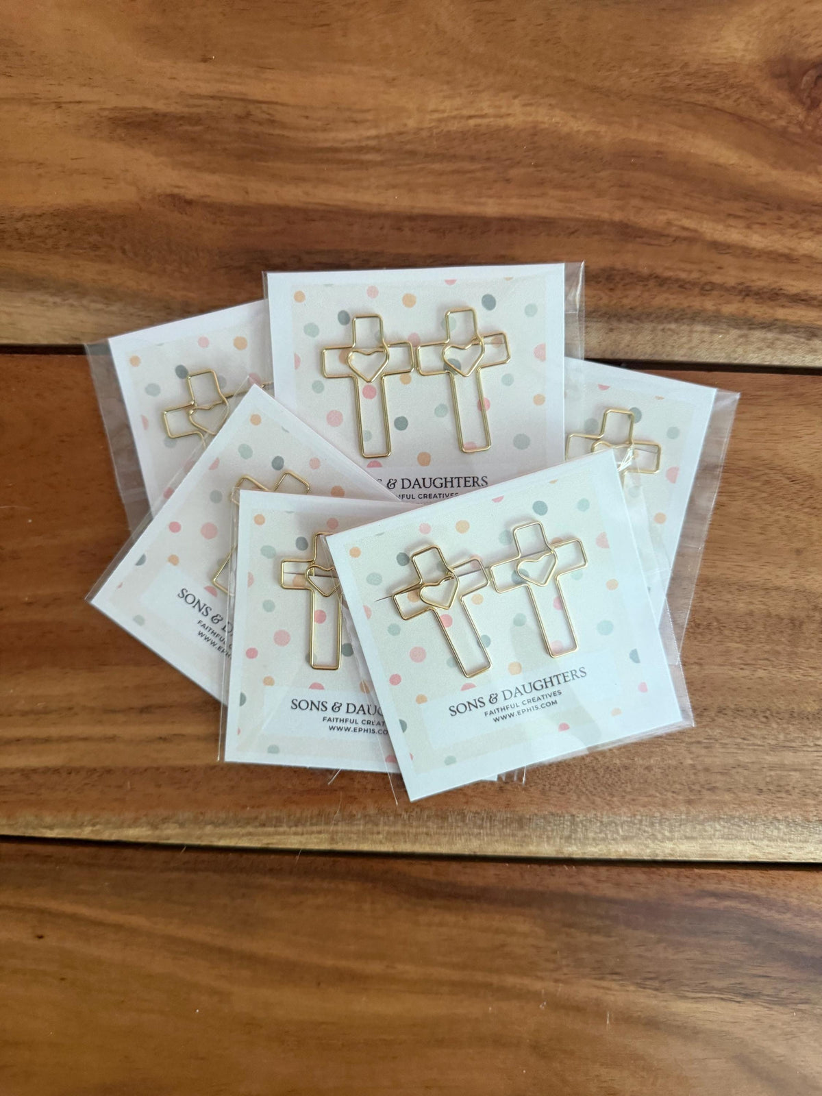 Cross Paperclip Set, Gold Finish Heart And Clips, Bible Study Stationery