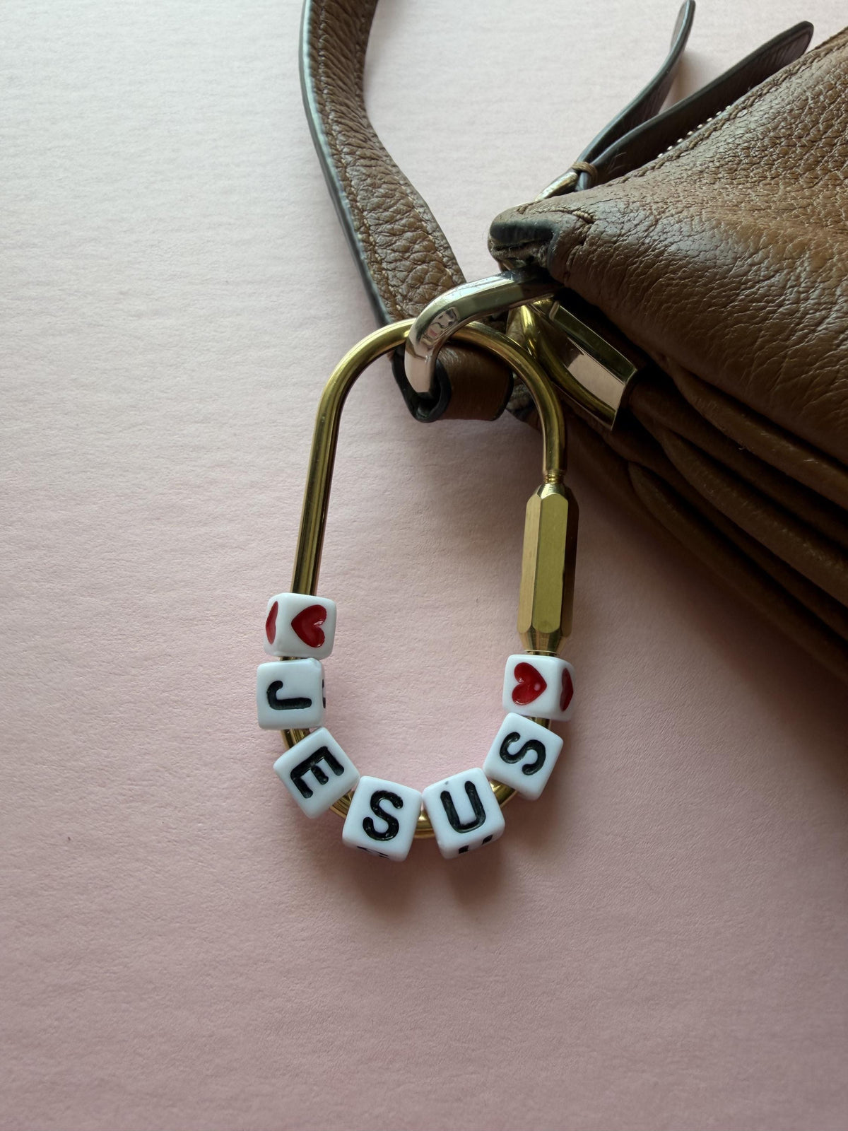 Jesus Carabiner, Textured Gold Bag Charm and Christian Keychain