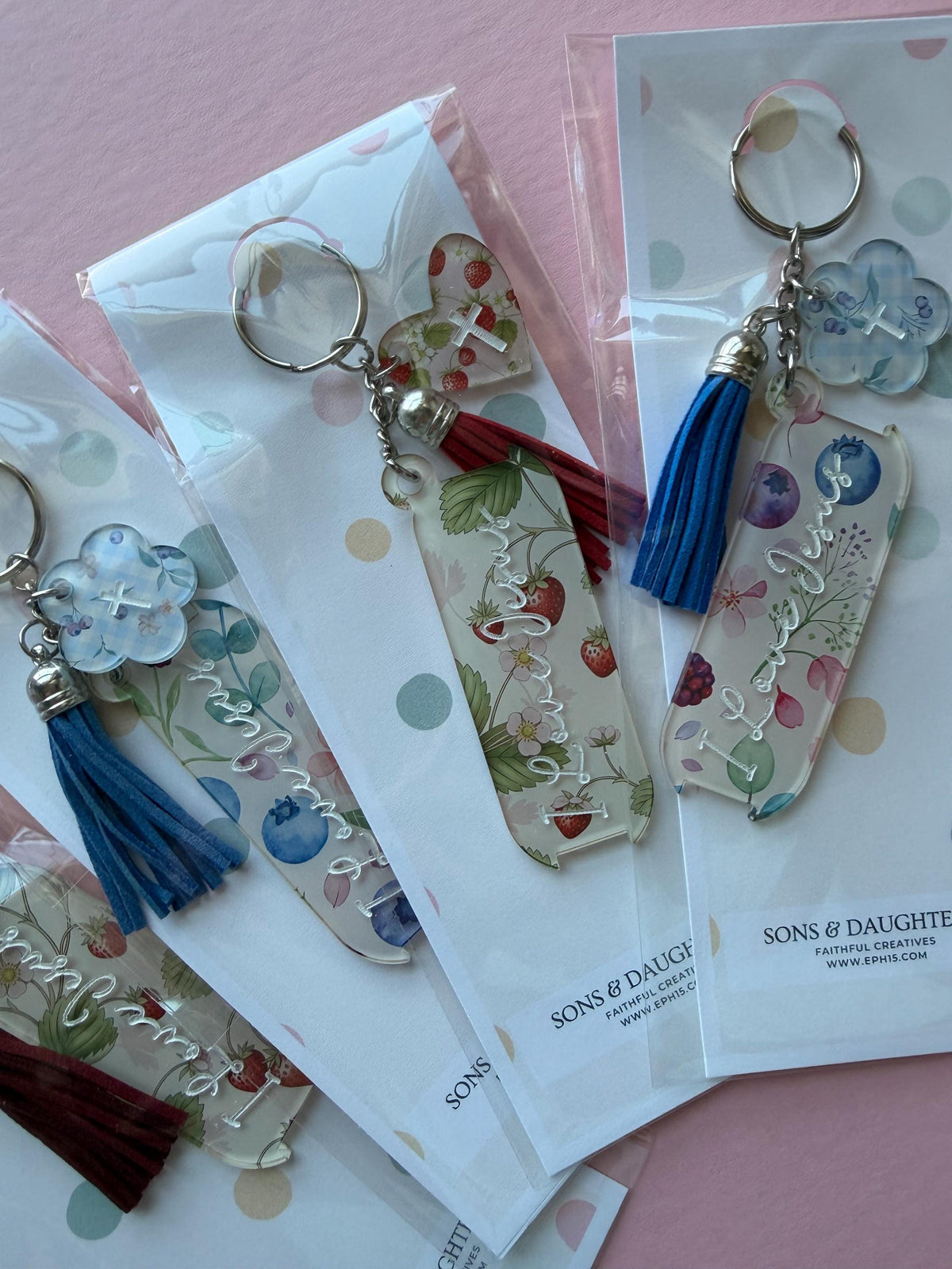 Hair Tie Holder, Vintage Fruit Bag Charm with Jesus Keychain