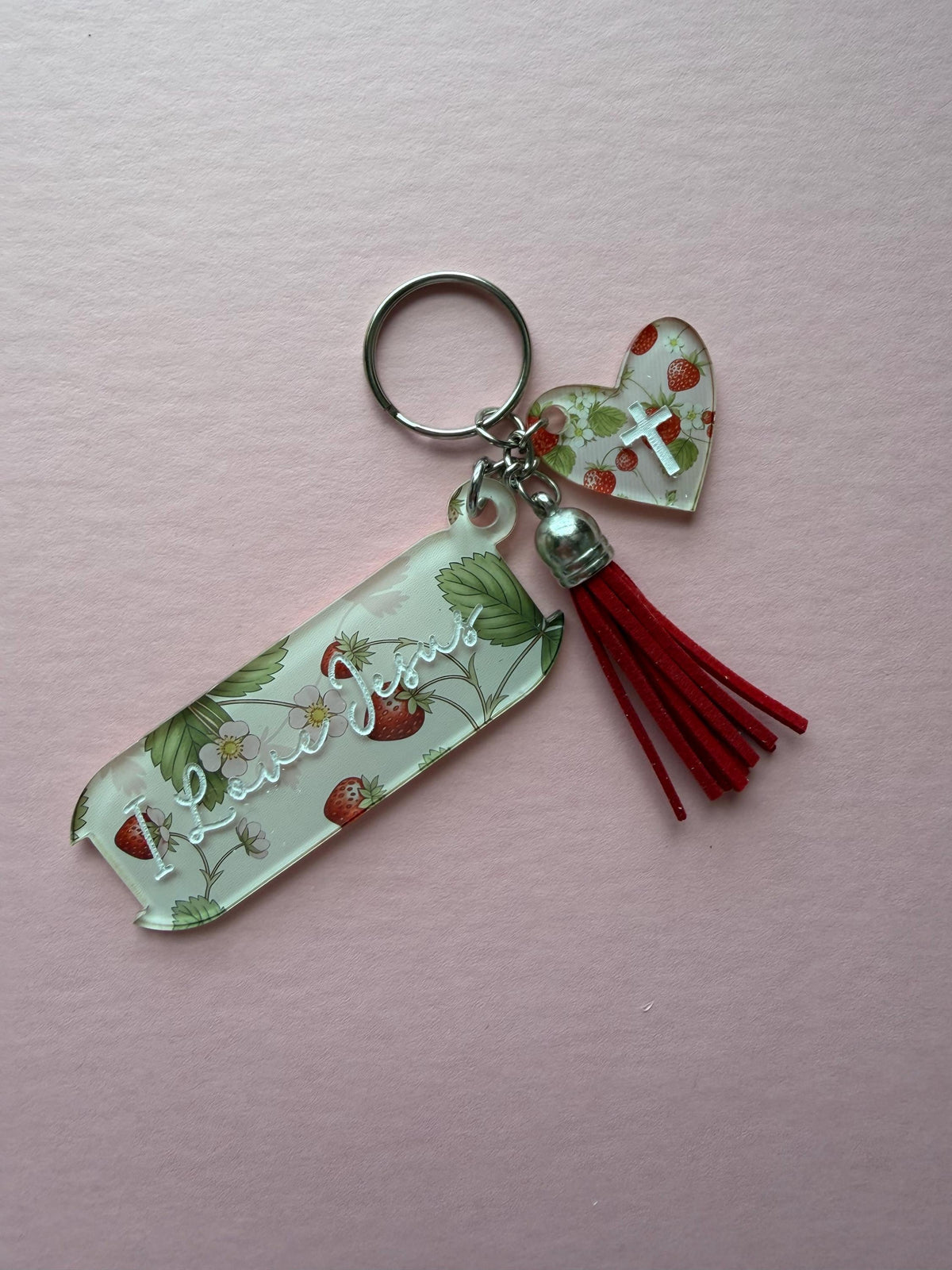Hair Tie Holder, Vintage Fruit Bag Charm with Jesus Keychain