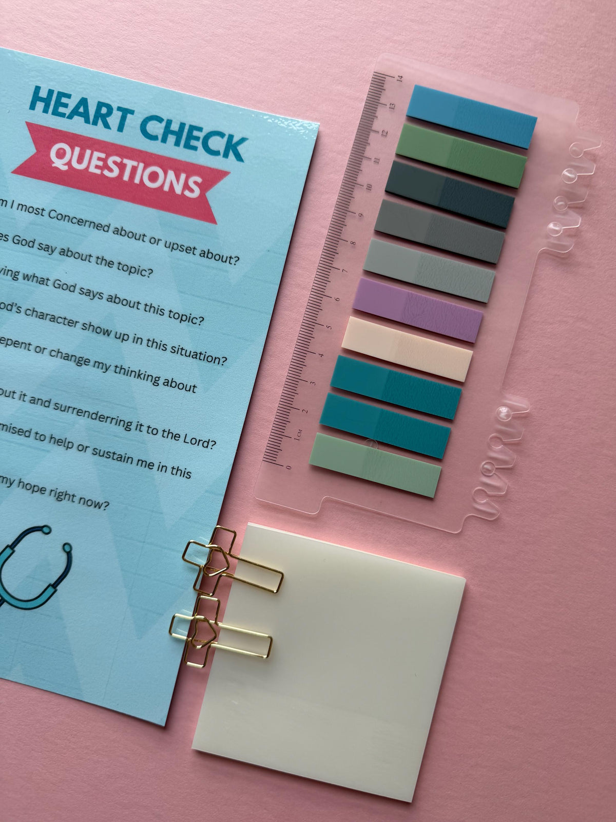 Bible study kit, heart check bookmark, Christian pray study guide
