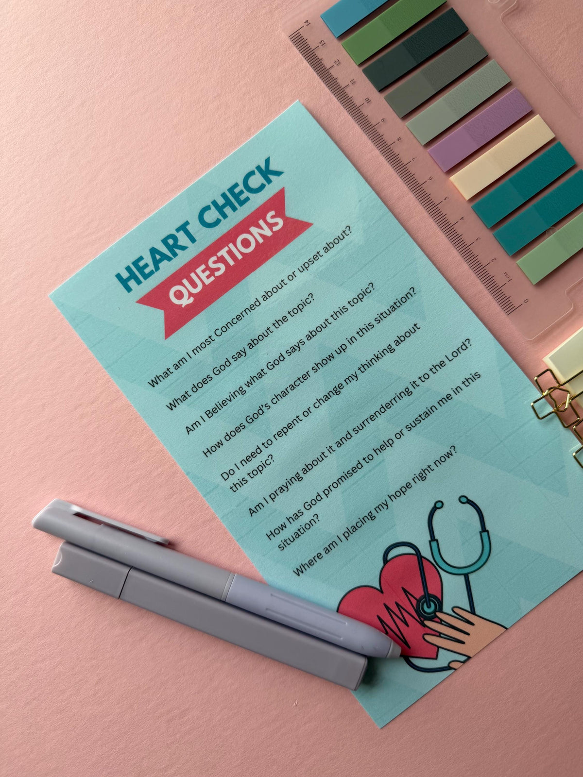 Bible study kit, heart check bookmark, Christian pray study guide