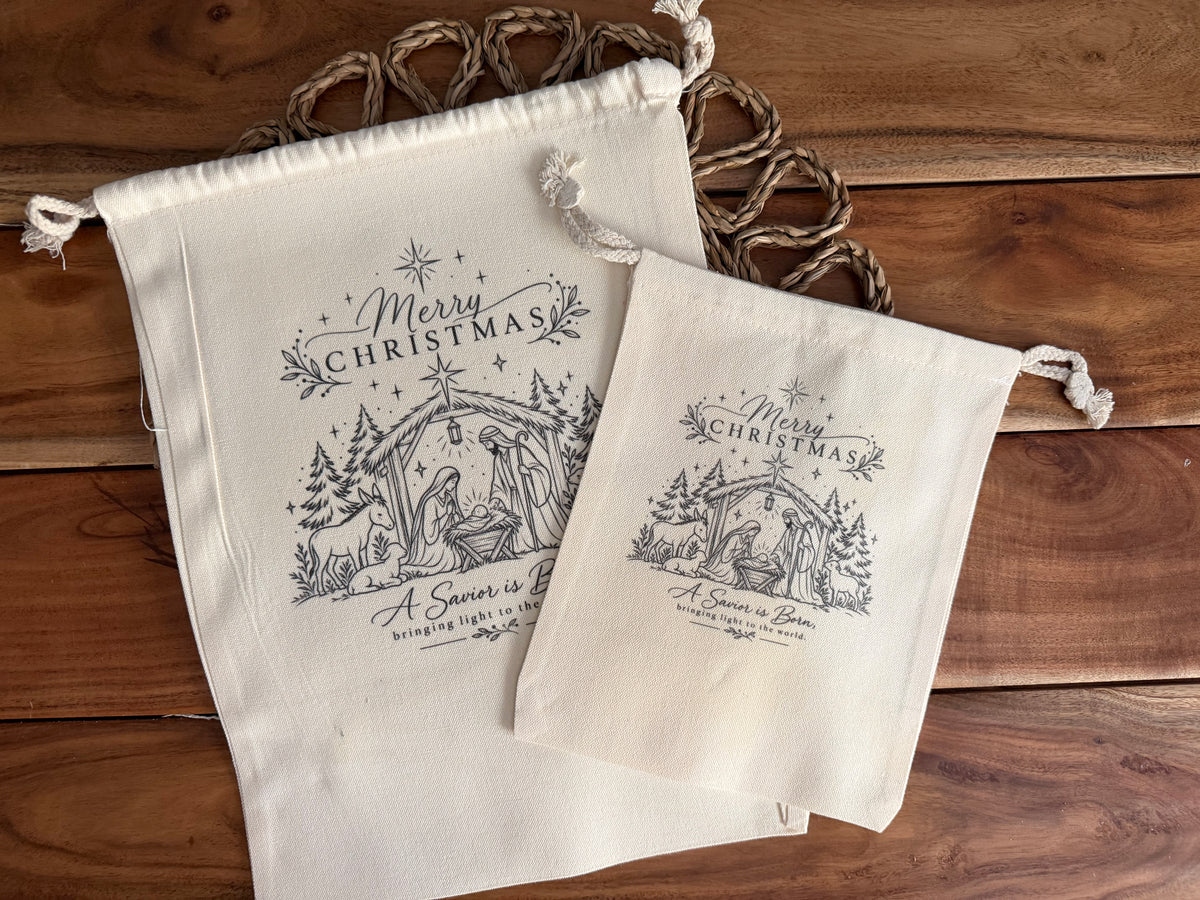 Sons & Daughters Christmas nativity gift bags with festive religious scene design
