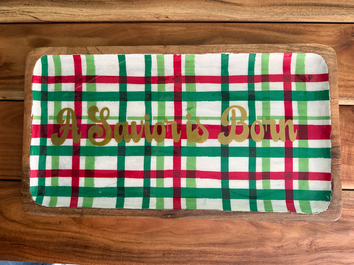 A Savior Is Born acacia wood serving platter by Sons & Daughters