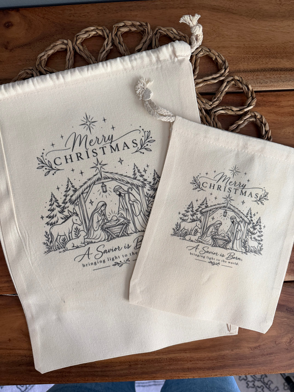 Sons & Daughters Christmas nativity gift bags with festive religious design