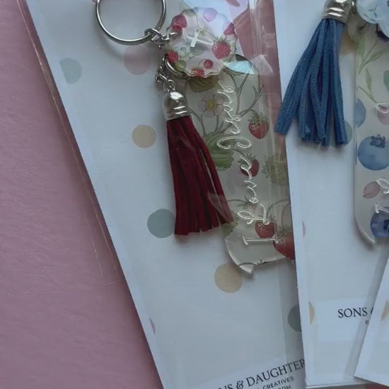 Hair Tie Holder, Vintage Fruit Bag Charm with Jesus Keychain