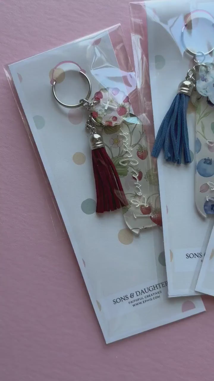 Hair Tie Holder, Vintage Fruit Bag Charm with Jesus Keychain