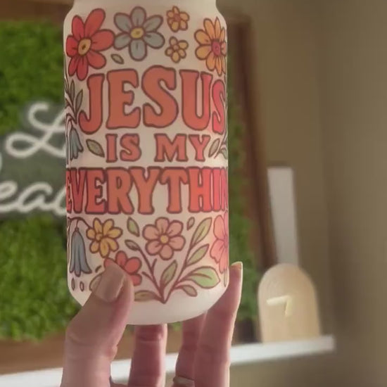 Frosted Glass Can Tumbler – "Jesus Is My Everything" Christian Gift