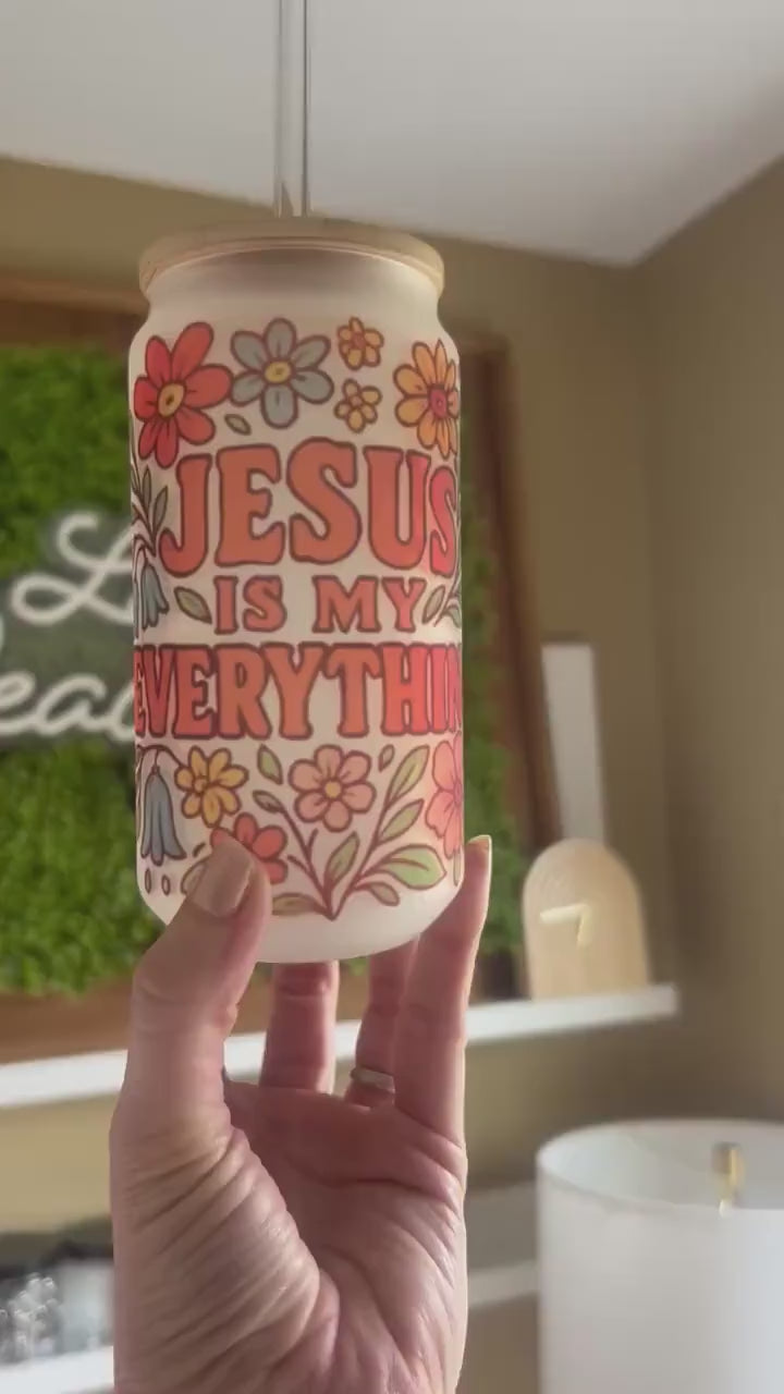 Frosted Glass Can Tumbler – "Jesus Is My Everything" Christian Gift