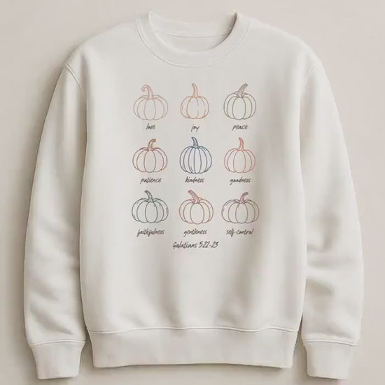 Cozy Fall Fruits Sweatshirt, Christian Autumn Crewneck, Faith-Based Pumpkin Design, Thanksgiving Pullover