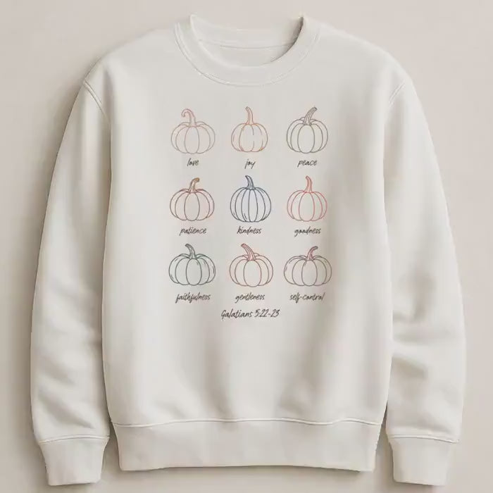 Cozy Fall Fruits Sweatshirt, Christian Autumn Crewneck, Faith-Based Pumpkin Design, Thanksgiving Pullover