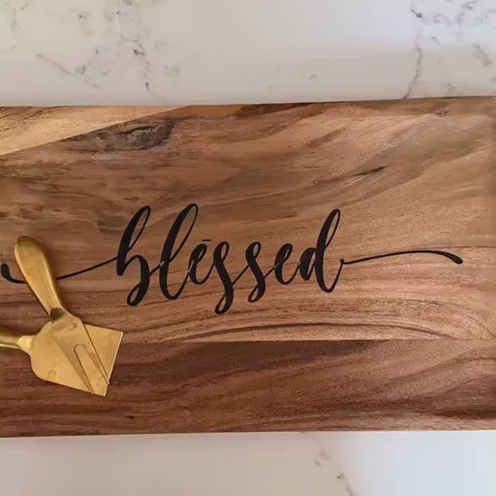 Soild wood decorative tray | blessed acacia platter | faith serving decor