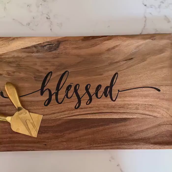 Soild wood decorative tray | blessed acacia platter | faith serving decor